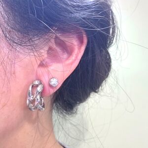 Elegant Silver toned braided Chunky Hoop clip on screw back Earrings